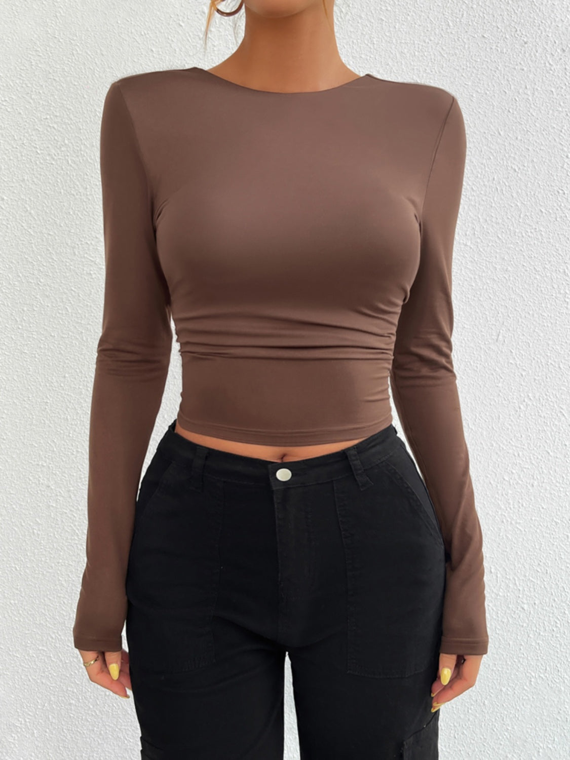 Backless Round Neck Long Sleeve T-Shirt