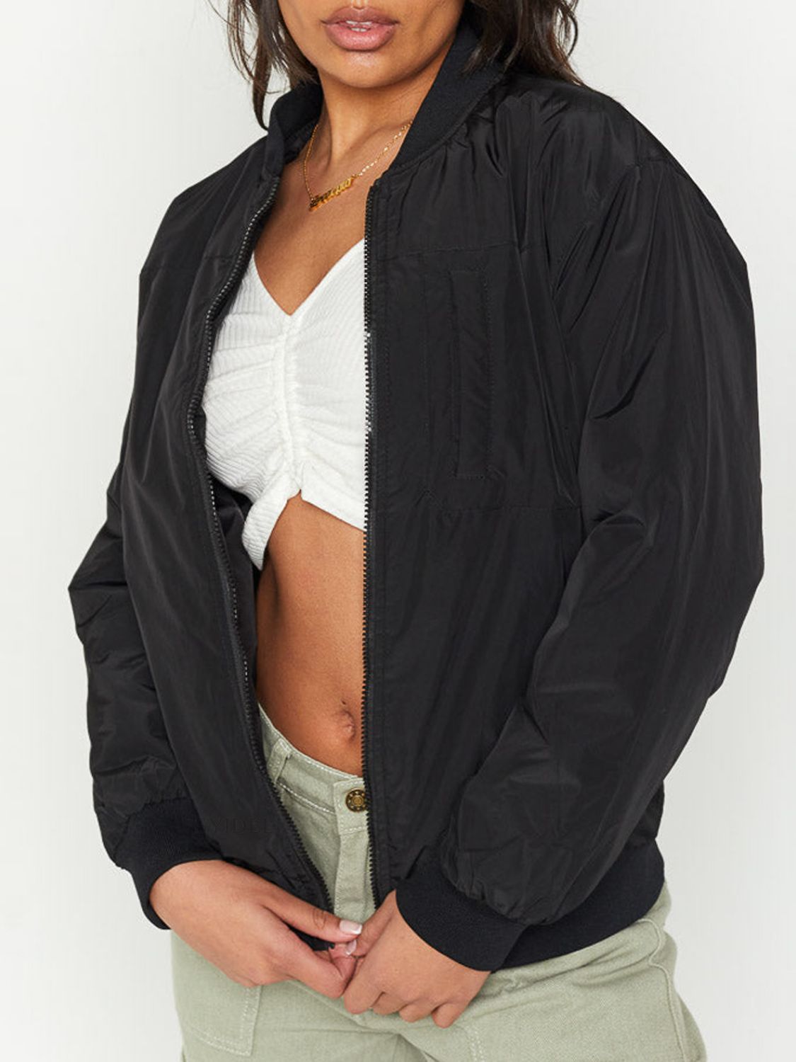 Zip Up Baseball Collar Jacket with Pockets