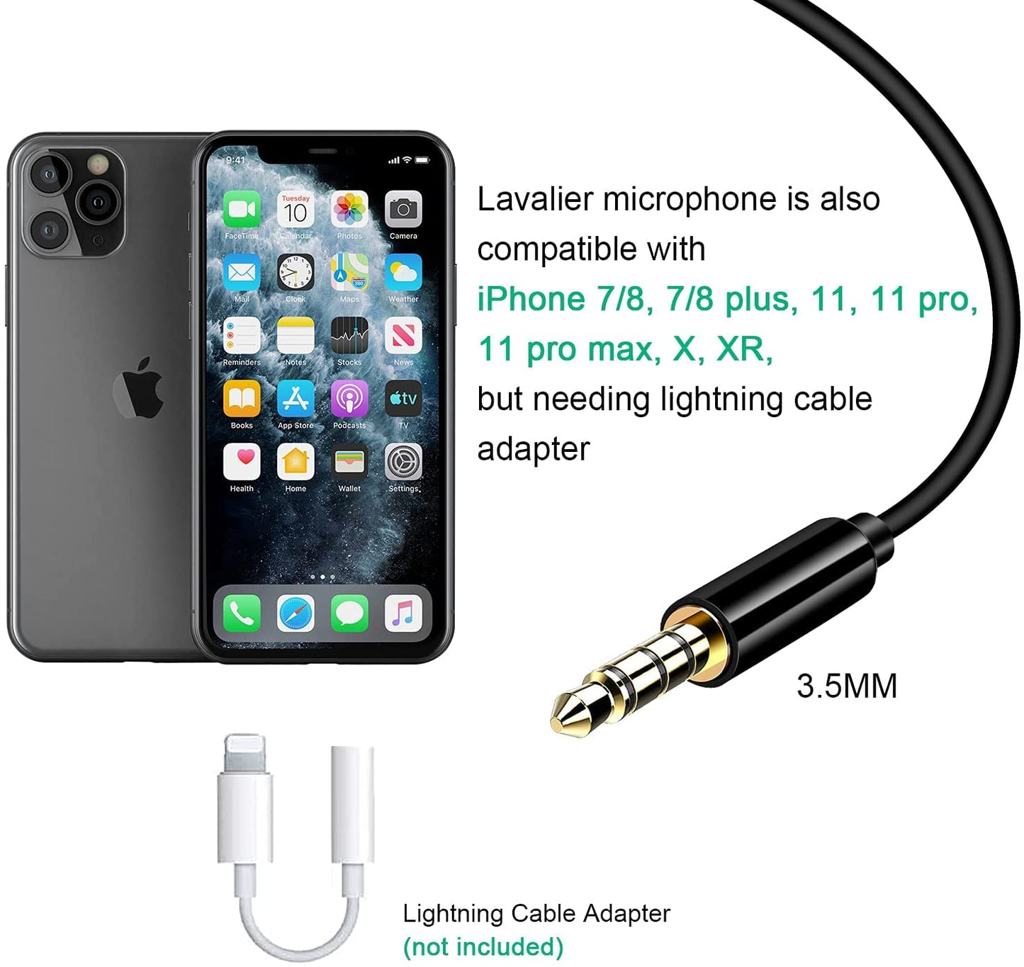 Professional Wireless Lavalier Lapel Microphone for iPhone, iPad, Cordless Omnidirectional Condenser Recording Mic for Video Recording, Live Streaming, Interview Podcast Vlog YouTube Tiktok(2 Pack)