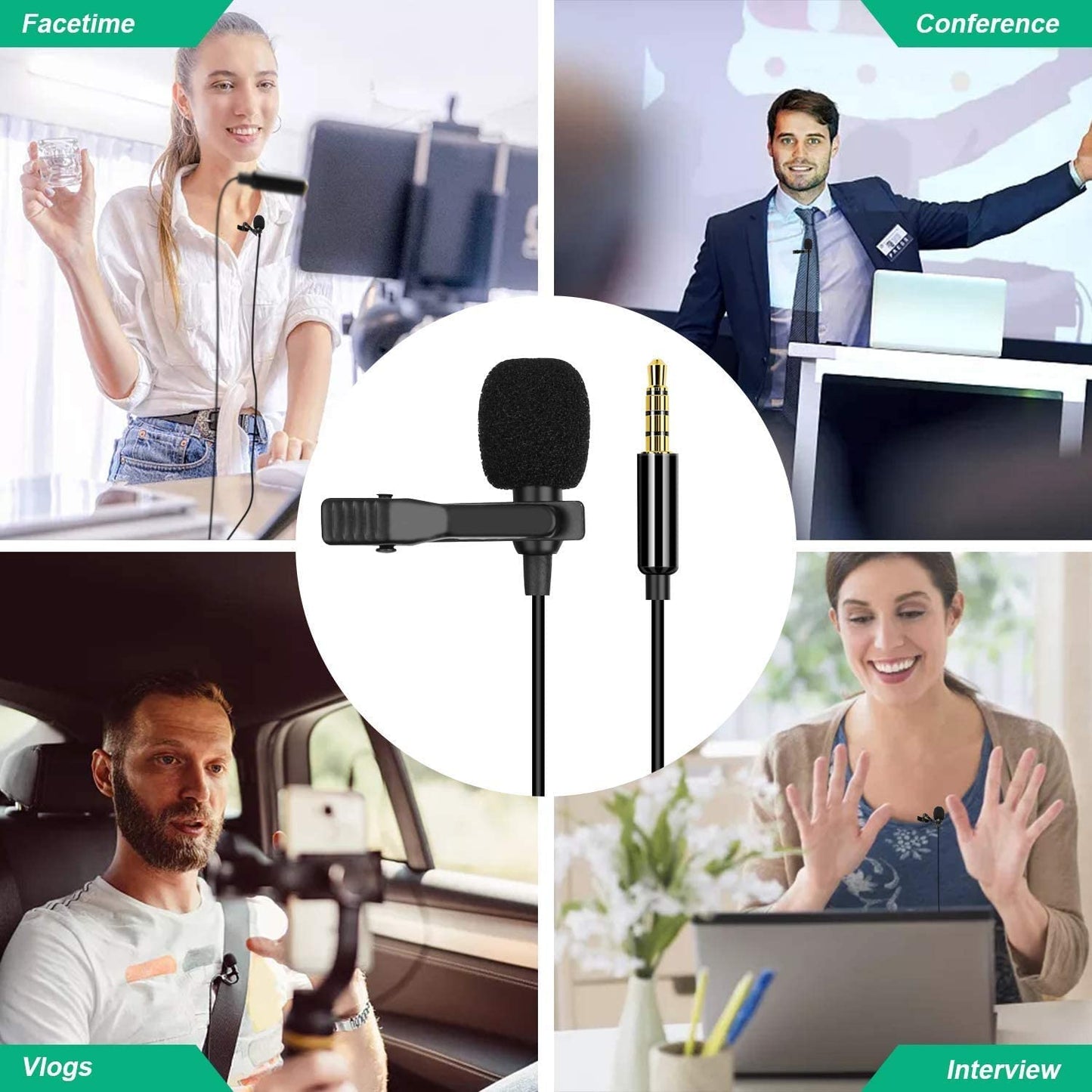 Professional Wireless Lavalier Lapel Microphone for iPhone, iPad, Cordless Omnidirectional Condenser Recording Mic for Video Recording, Live Streaming, Interview Podcast Vlog YouTube Tiktok(2 Pack)