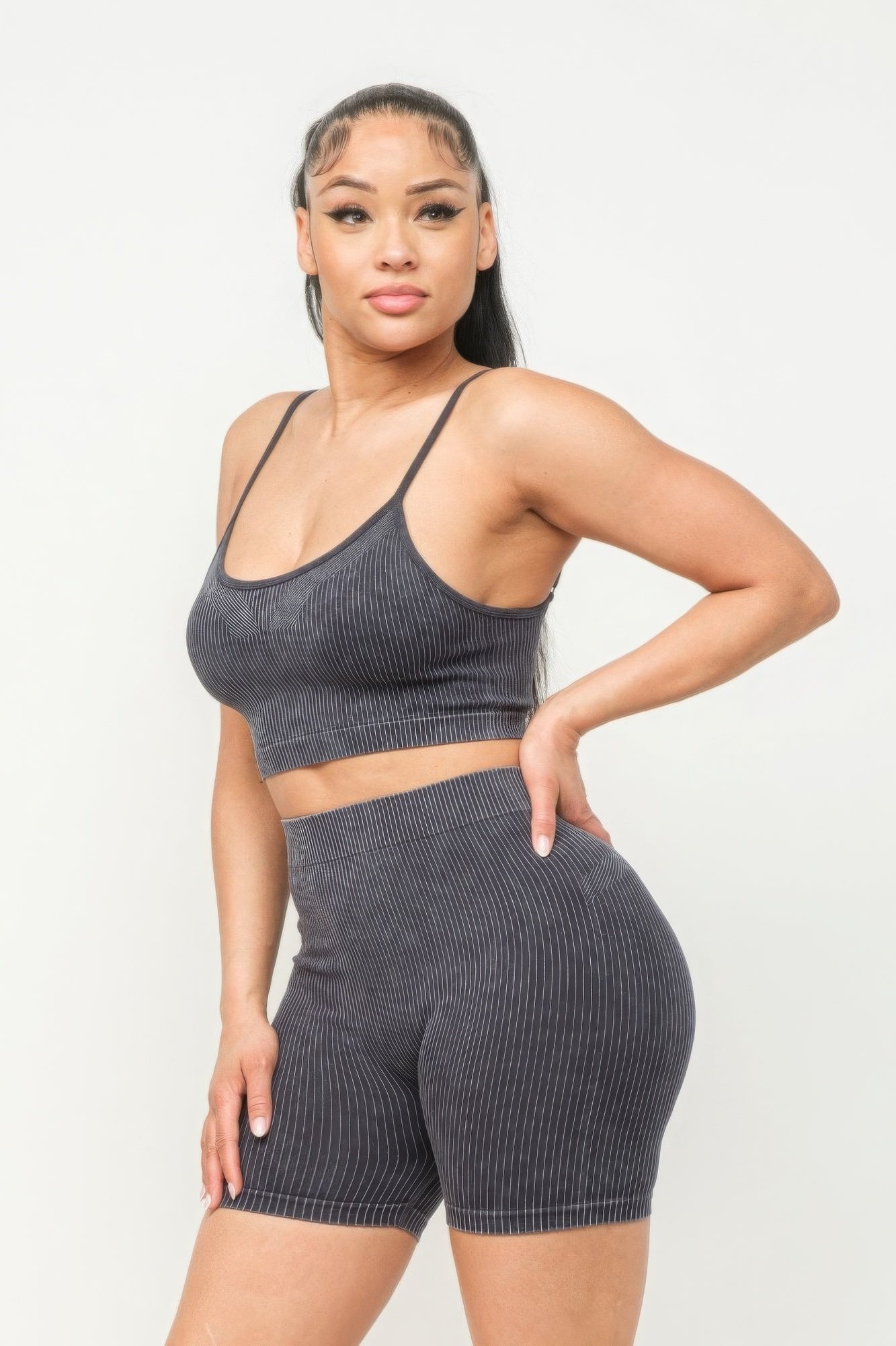 Washed Seamless Basic Tank Top And Shorts Set