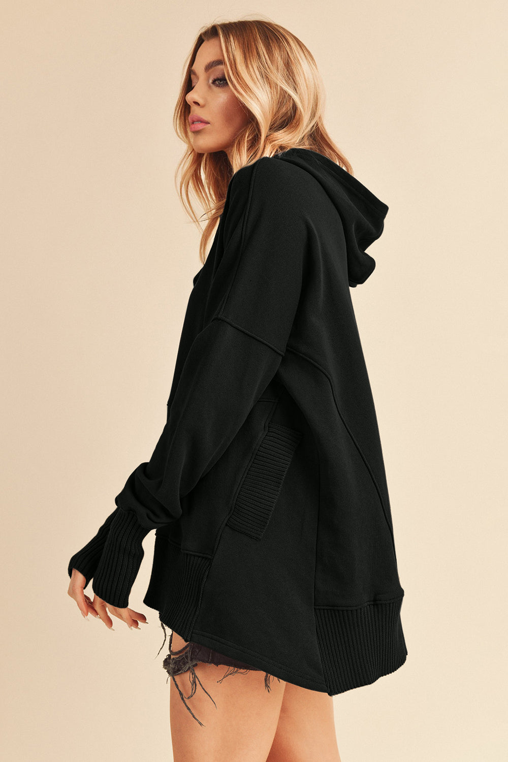 Aemi+Co Half Snap Dropped Shoulder Hoodie