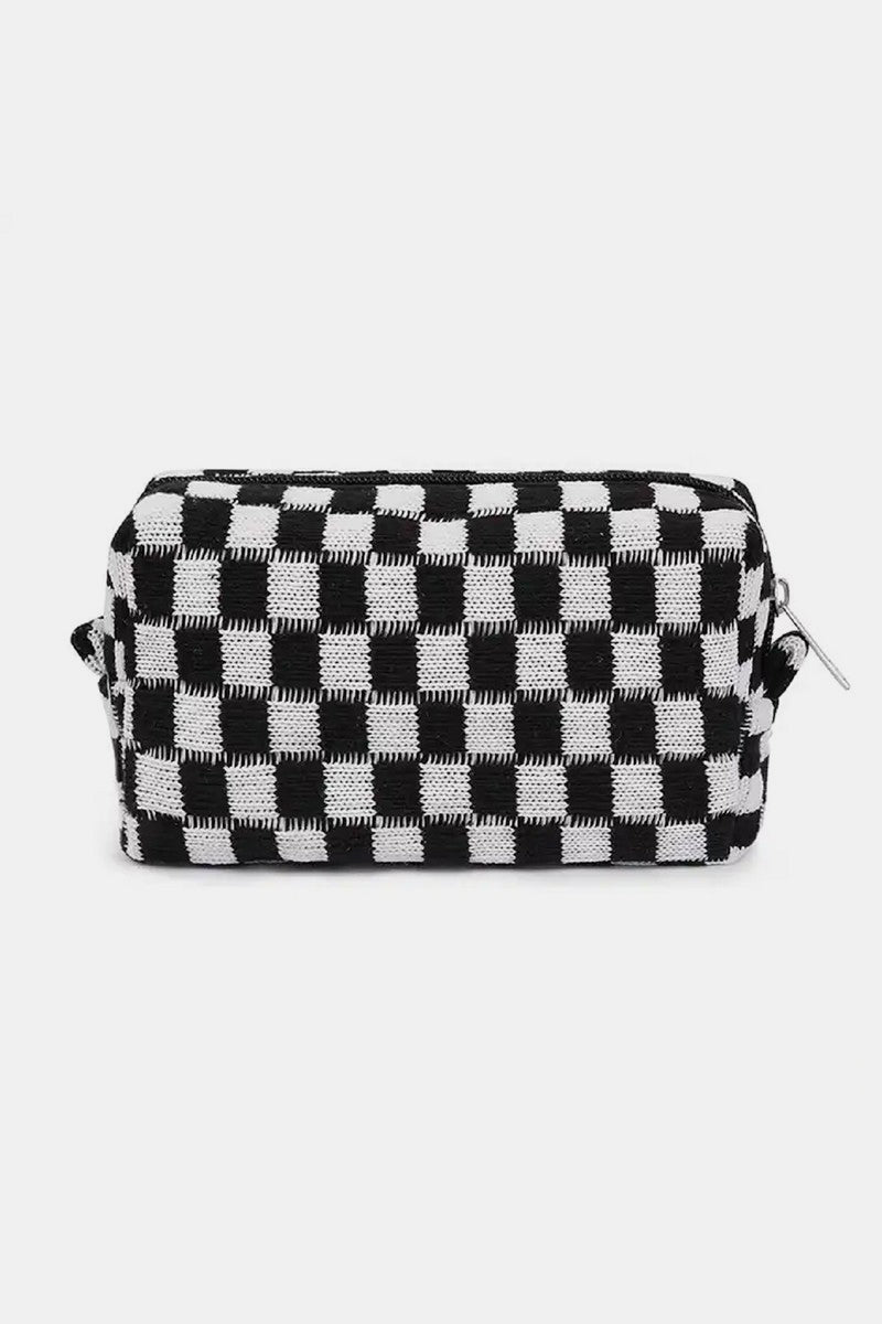 Zenana Checkered Pattern Knitted Cosmetic Pouch